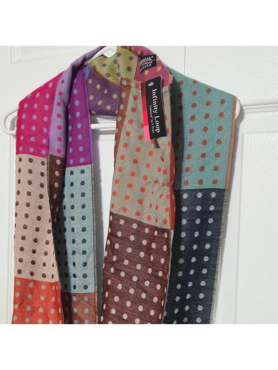 V. FRAAS Accessories - Infinity Loop Scarf with multicolored polka dot patchwork design